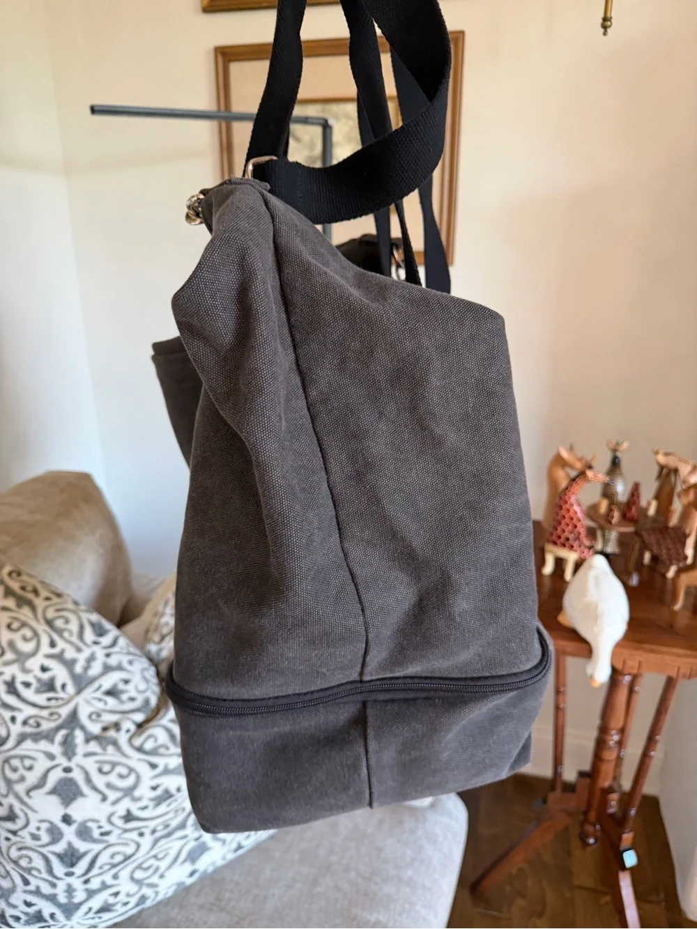 Charcoal Canvas Weekend Duffel Bag with Shoe Compartment